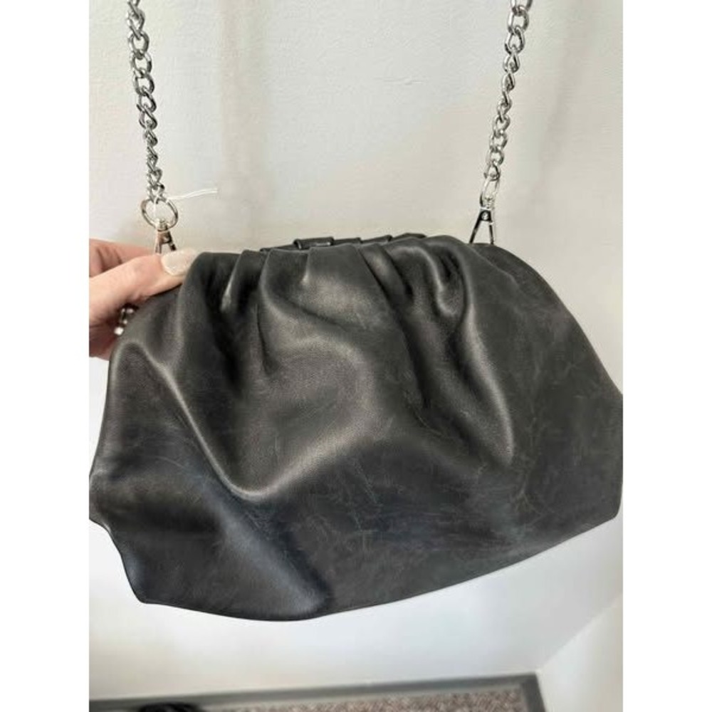 Black Ruched Clutch Bag with Silver Chain Strap Evening Party Purse